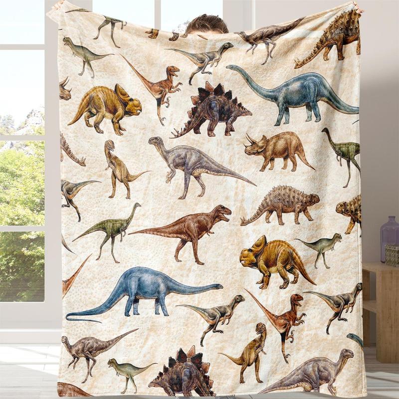 Dinosaur Print Cozy Blanket, 1 Count Soft Comfortable Warm Napping Throw, Sleeping Bedding Supplies for Home Office Travel Decorative Giftable Blankets #TOP PICKS
