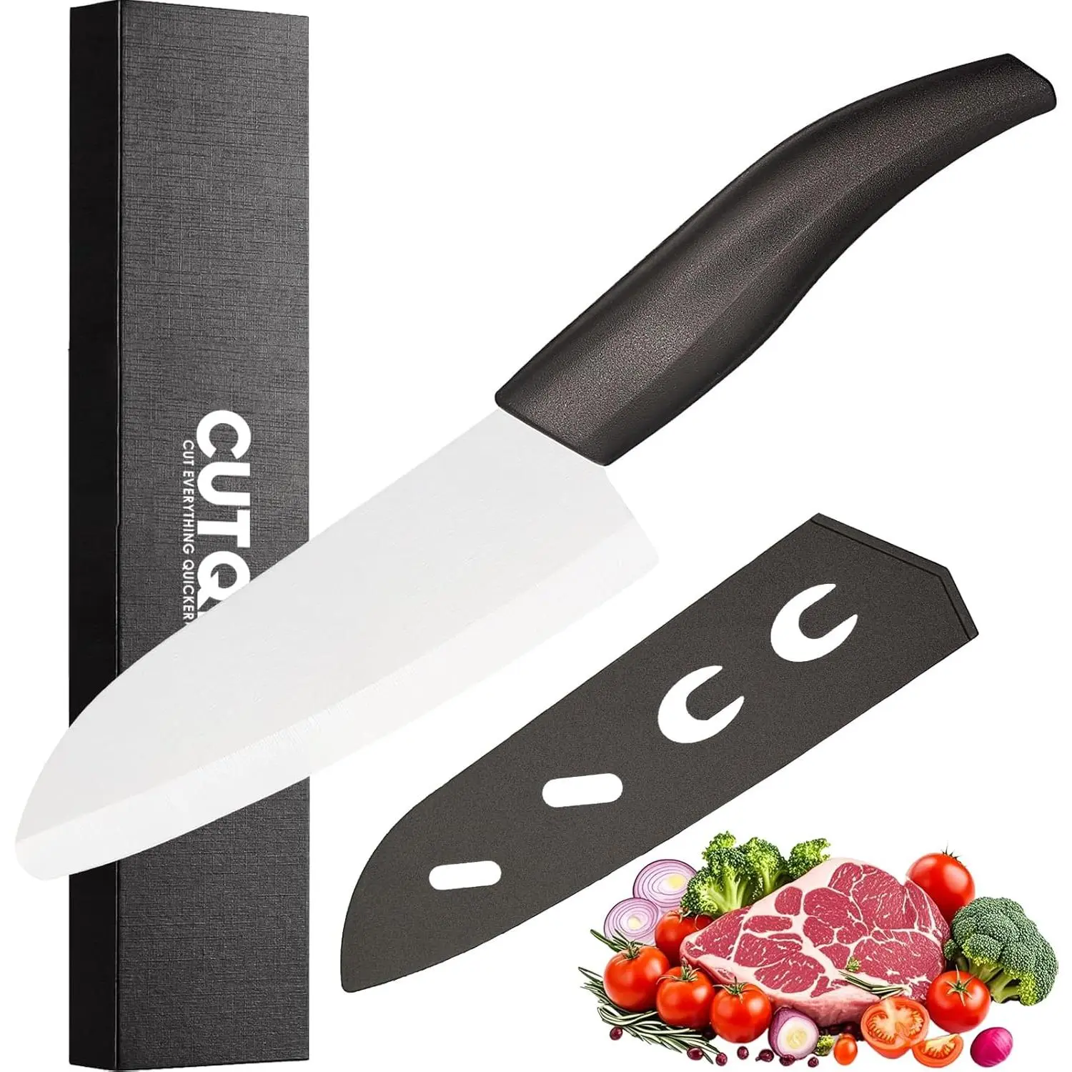 5.5" Japanese Ceramic Knife with Cover - Light, Precise, Sharp Ceramic Kitchen Knife - Multipurpose Chef's Santoku Knives in Gift Box