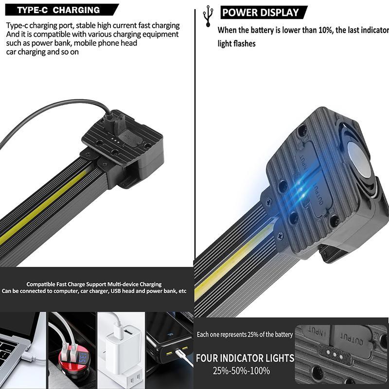 1PC Rechargeable LED Work Lights, Portable Gym Lamp for Posing, 21 Modes Flashlight with Magnetic , 180° Rotate Foldable with Hang Hook Camping Lamp for Camping, Car Repair, Workshop, Emergency