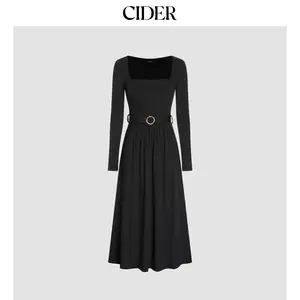 Cider [size 0-10] Square Neck Belted Midi Dress With Belt Dealsforyou