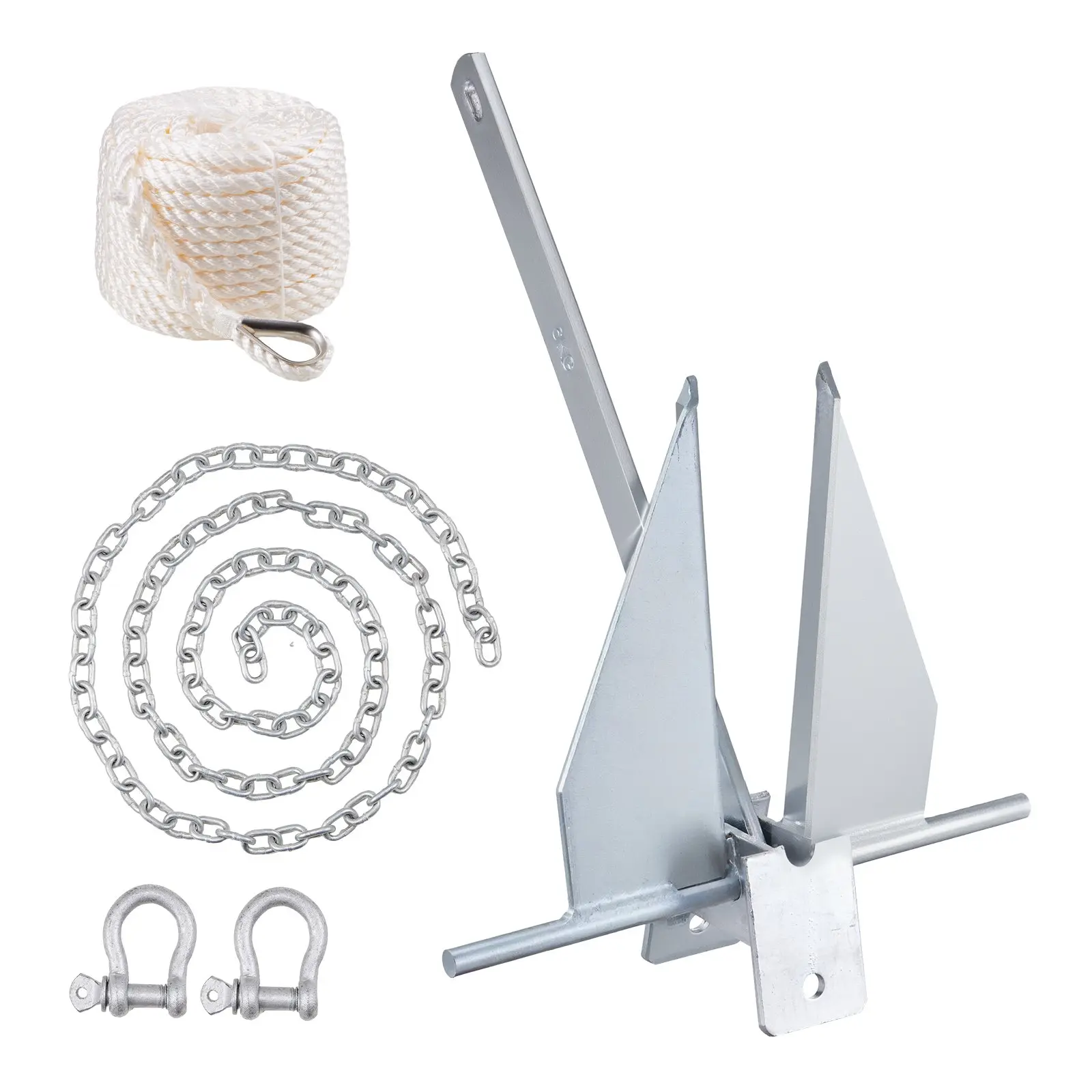 【DealsForYouDays】VEVOR Fluke Style Anchor Kit, 13 LBS Hot-Dipped Galvanized Steel Fluke Anchor with 7.9' Chain, 101' Rope and Two 0.4" Shackles, Marine Boat Anchor for Small Vessels Under 30', Seas, Rivers and Shores