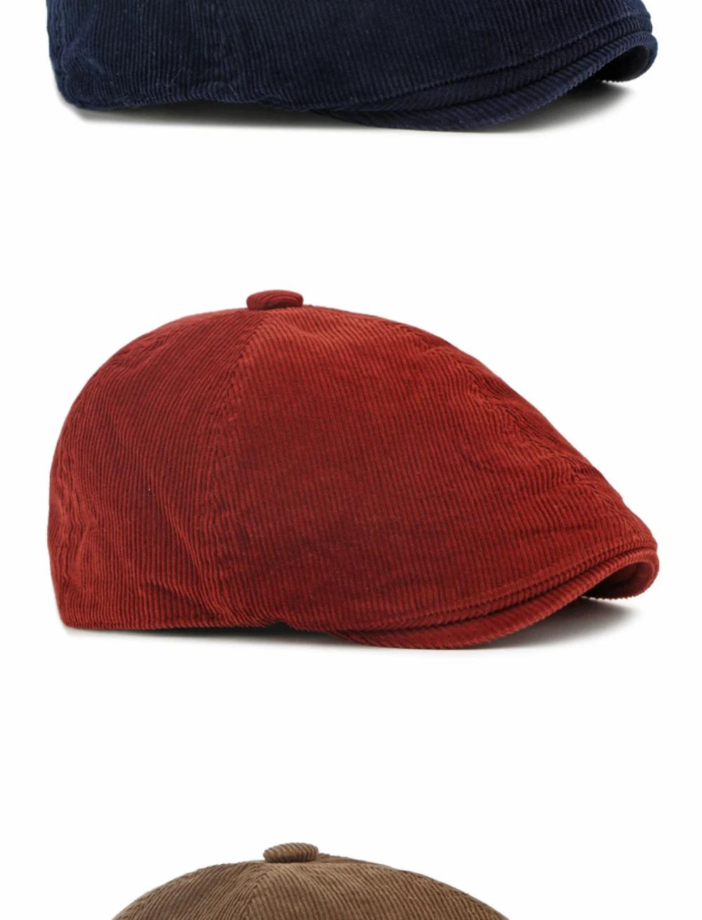 HT5051 Mens Berets Women Retro Artist Painter Beret Hat Spring Autumn Winter Flat Cap Male Female Corduroy Octagonal Beret Caps