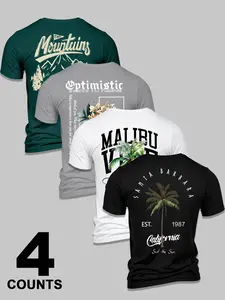 Men's Summer Western Style Print Short Sleeve Round Neck T-Shirt, Soft Easy Care Fabric, Ideal for Outdoor Leisure Wear