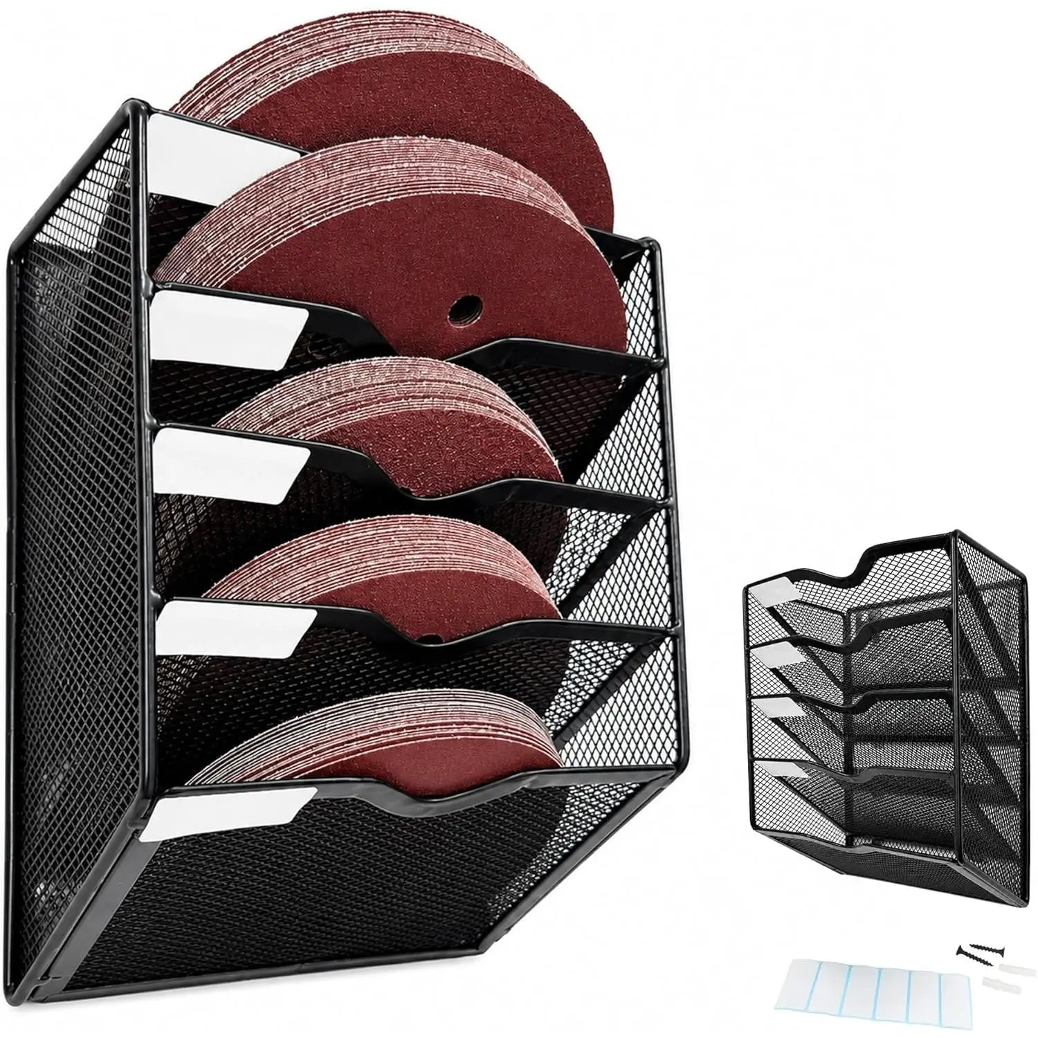 All Metal Wall Mount 5-Bin Sandpaper Organizer Holder, Hanging Sandpaper Storage for Sanding Discs, Woodworking Tool Box Accessories (Excluding Sandpaper)