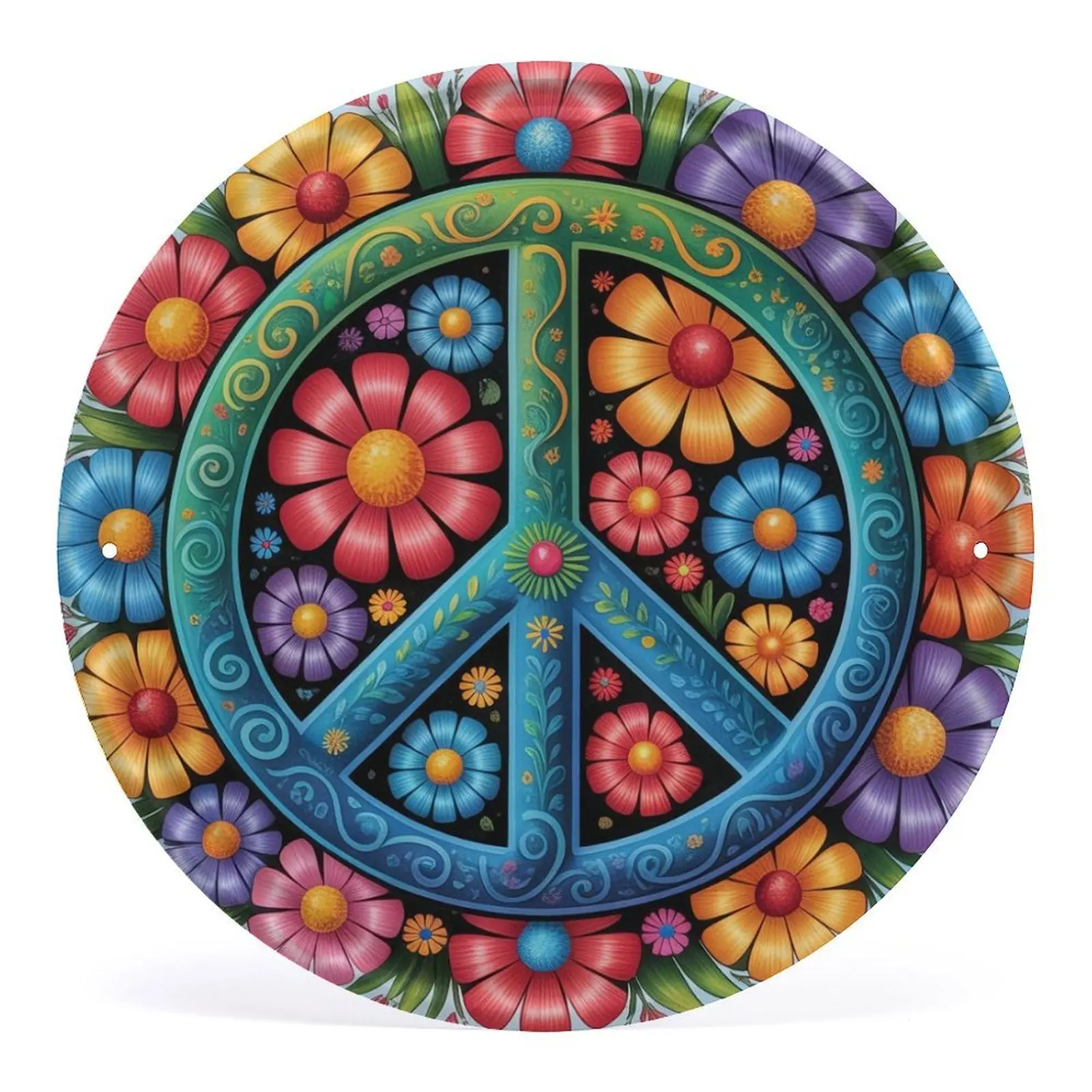 Peace Sign Decor, Vintage Hippie Flower Metal Signs  for Front Door Bar Cafe Garden Home Bedroom Wall Decoration 12 In
