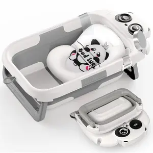 Foldable Baby Bathtub, Lightweight Bathtub  Infants to Toddlers with Soft Cushion & Thermometer, Portable Baby Tub Newborn to Toddler 0-24 Months(Grey)