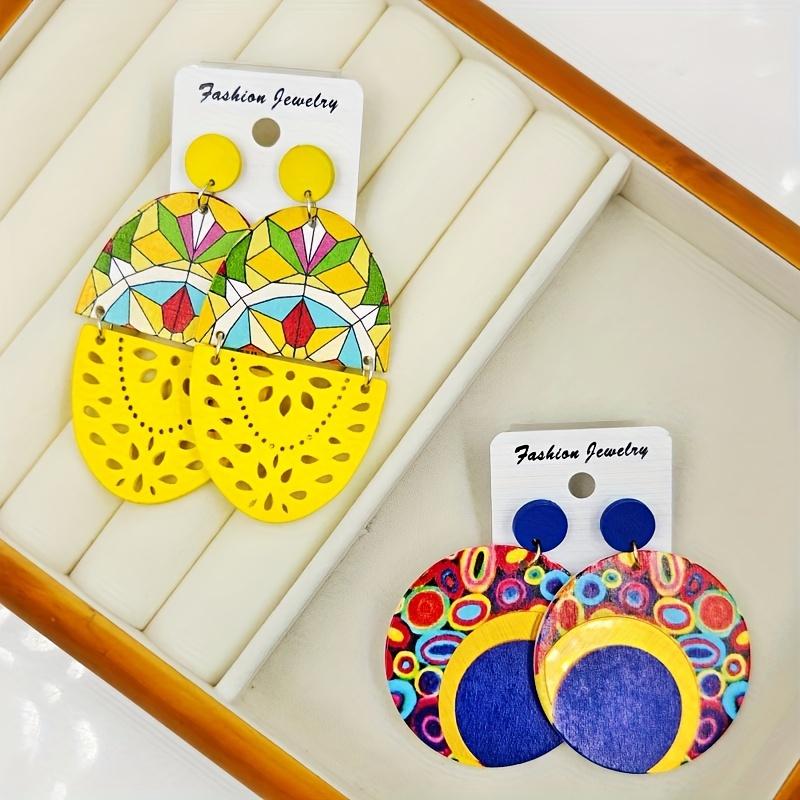 10/20 pairs/pack Women's Bohemian Style Wooden Earrings, Fashionable Mixed Styles and Sizes Ethnic Circle Earring Set Wholesale