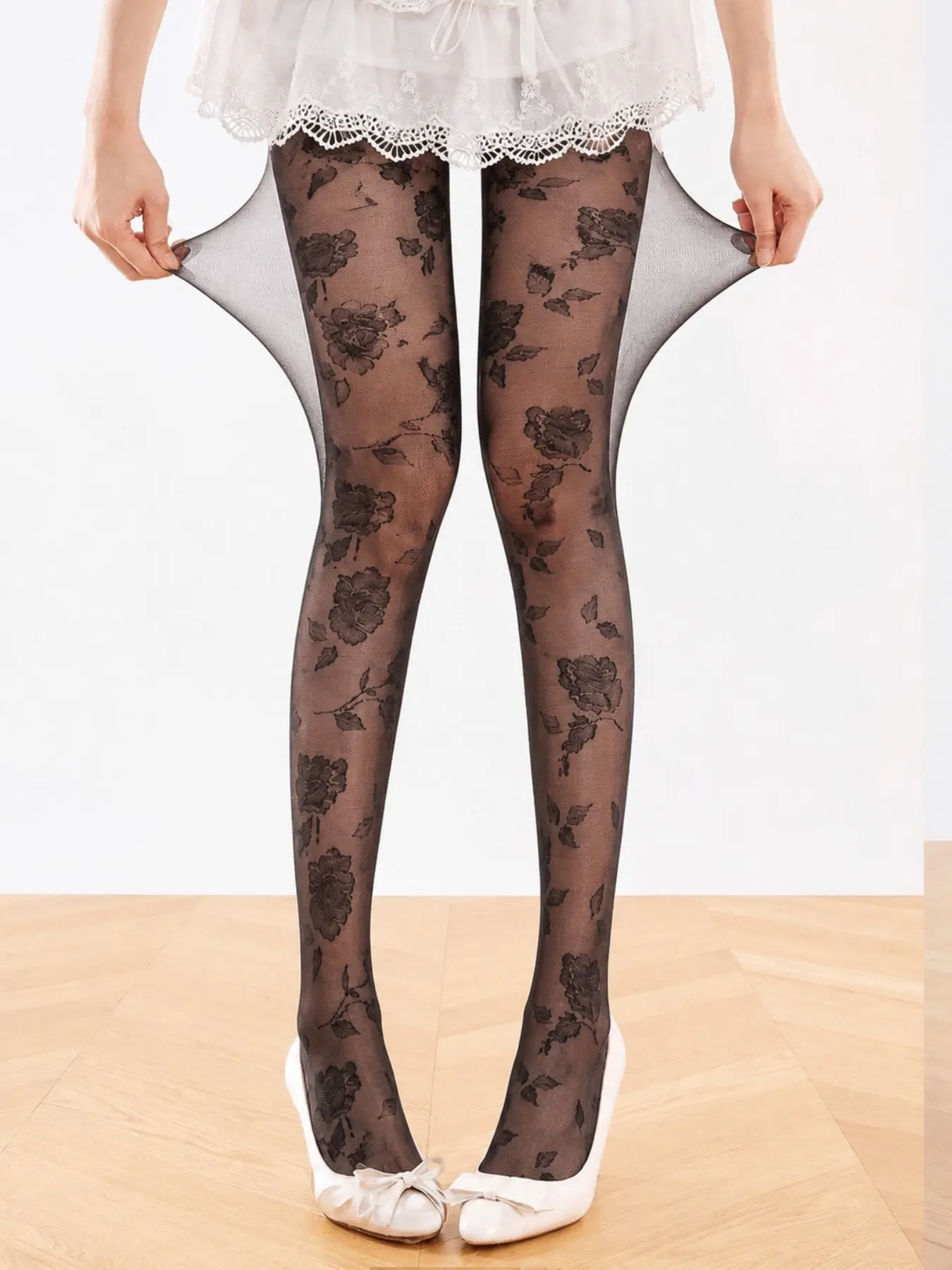 Dark Romance Vintage Aesthetic Rose Graphic Floral Sheer Tights, Sexy Slim-Fitting Stockings, Leopard Pattern, All Seasons