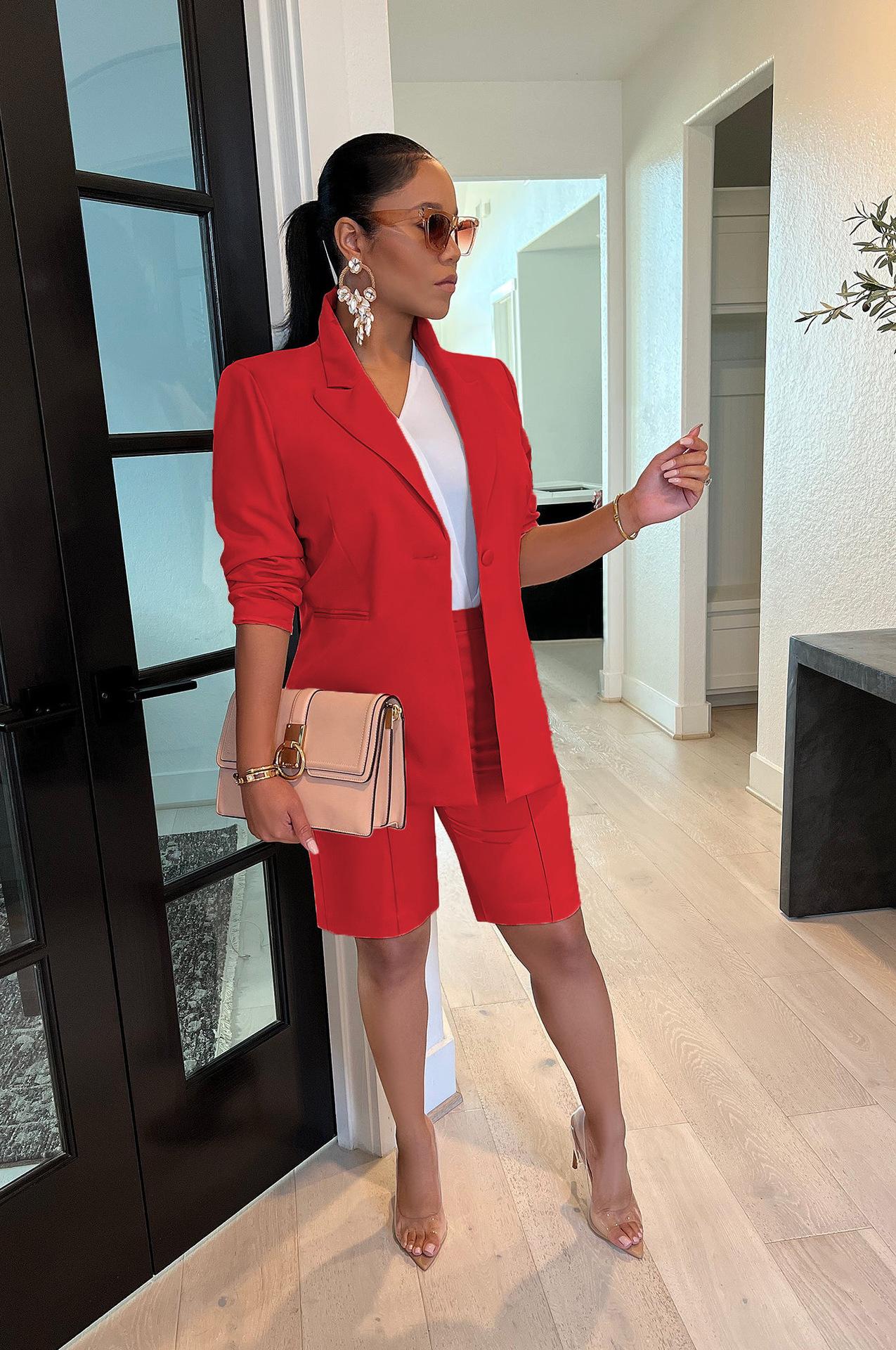 Women's Suit Set Jacket and Shorts Two-Piece Casual Blazer