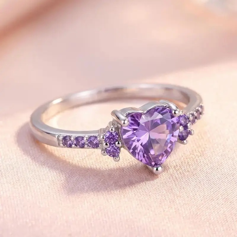 Women's Elegant Rhinestone Decor Heart Design Wedding Promise Rings, Trendy Exquisite Engagement Ring, Chic Luxury Jewelry As Gift for Girlfriend, Fashion Engagement Rings, Beautiful Rings