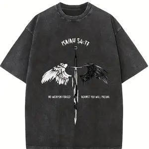 valentine shirts Isaiah 54:17 Bible Verse T-Shirt Washed , No Weapon Formed Christian Shirt, Sword and Angel Wings Faith Streetwear Graphic Tee, HOPE Jesus Apparel Church Outfit Gym Pump Cover