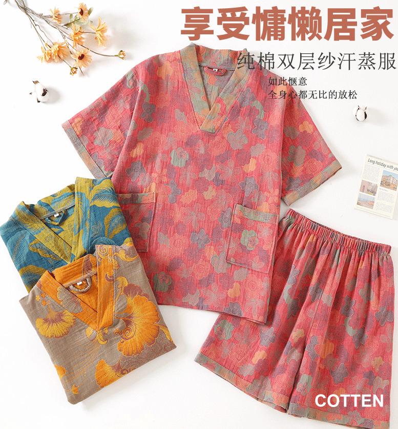 Cross-border pure cotton double-layer gauze jacquard sauna suit, massage sauna suit, couple's bathrobe, hotel bathrobe, therapy clothing wholesale