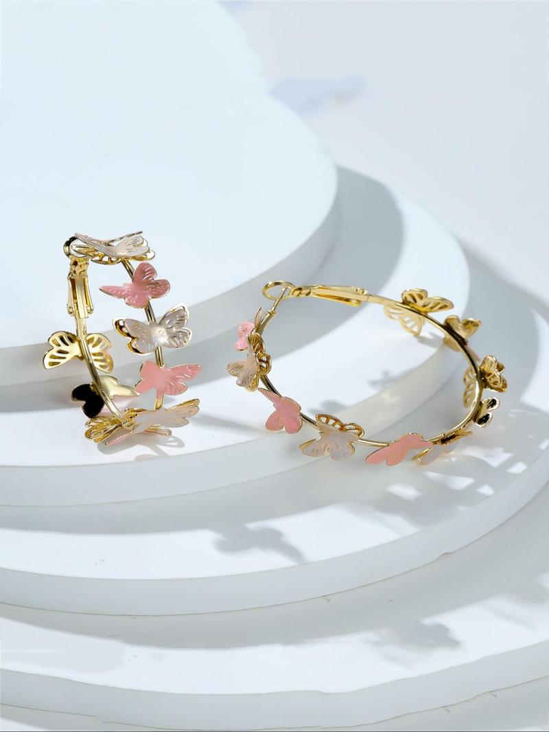 Butterfly Design Hoop Earrings, Fashionable Multilayer Earrings for Women, Daily Use, Fashion Jewelry Accessories, Trendy All-match & Exquisite Jewelry for Birthday Gift