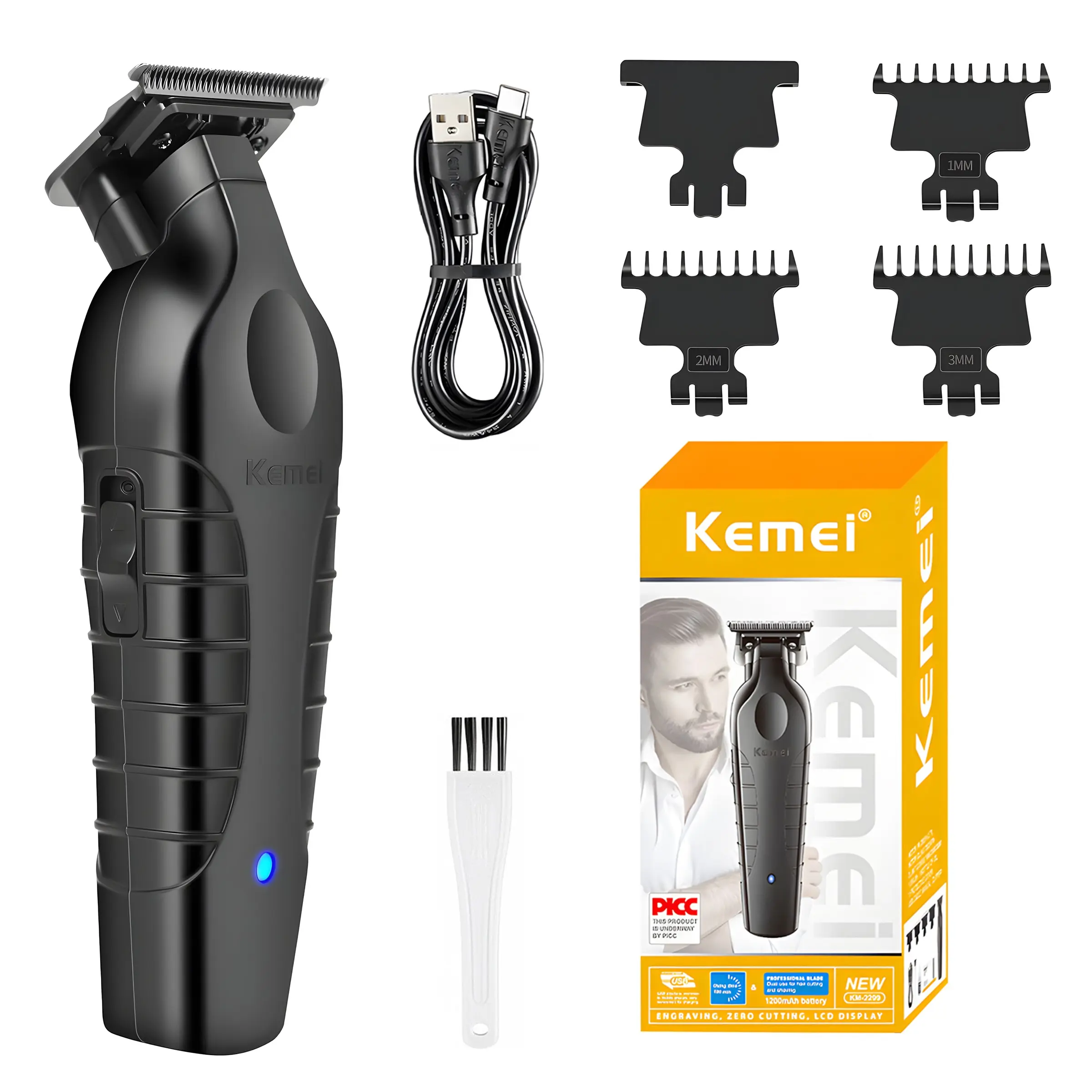 Kemei Km-2299 Professional Hair Trimmer, Cordless Detailer Barber Clipper, Zero-Gapped Blade, High Quality, Battery Powered, Global Picks