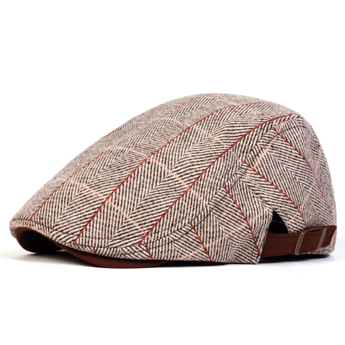 Men Retro Herringbone Grid Newsboy Caps British Painters Hats Side Buckle Adjustable Flat Cap Hip Hop Berets