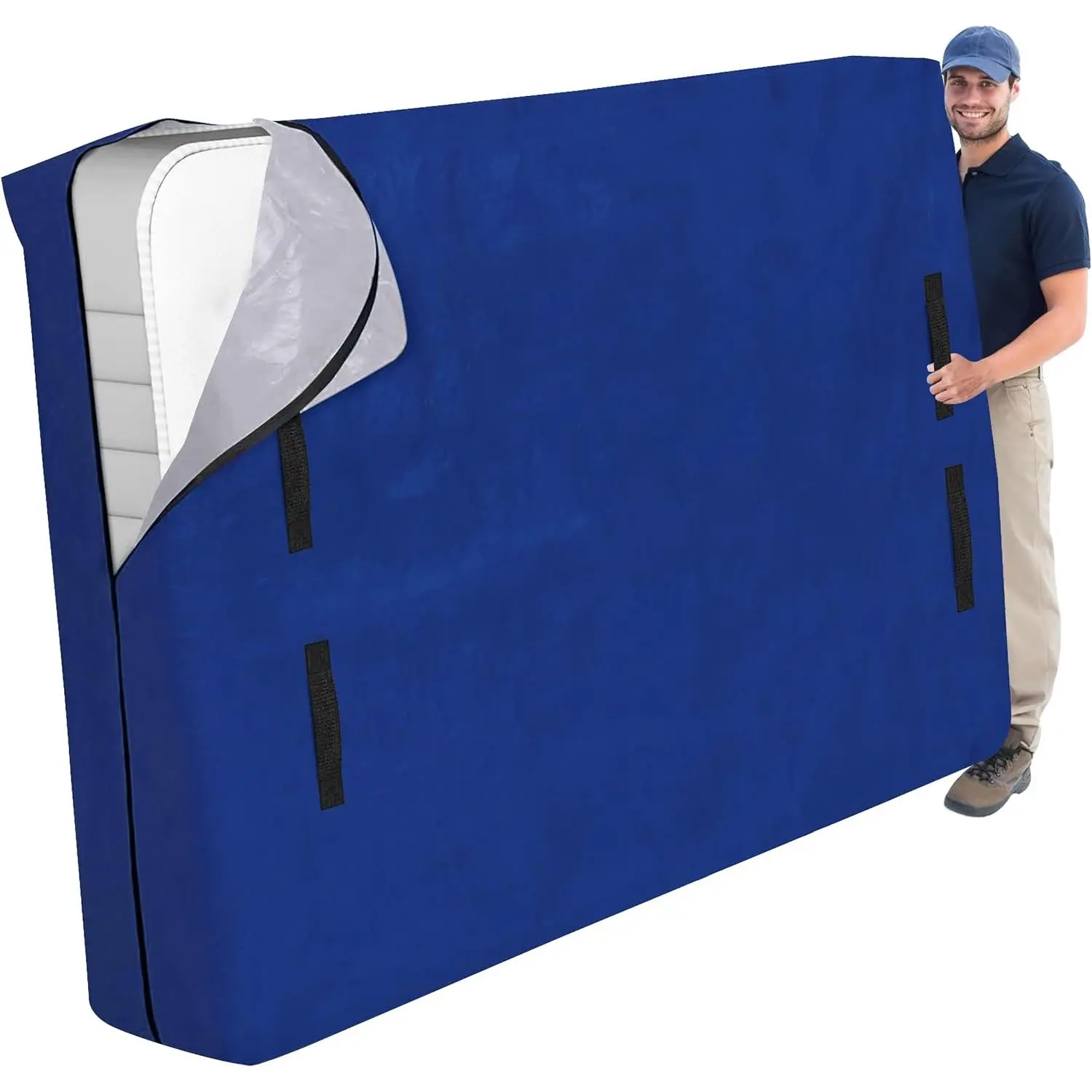 Mattress Bags for Moving with 8 Handles - 170GSM Extra-Thick Mattress Bag for Moving Supplies - Reusable Mattress Cover Protector Storage with Zipper, Blue, King