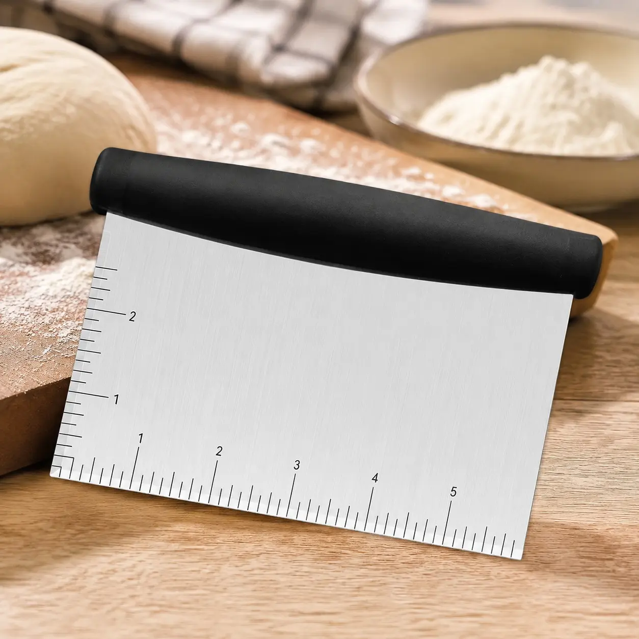 Bench Scraper & Chopper for Kitchen - Ideal Baking Essential Utensil, Stainless Steel Pastry Dough Food Cutter Tool for Cake Pizza Bread Cooking - 1 Pack, BlackGift