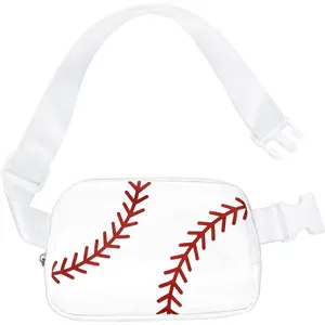 Baseball Fanny Pack for Women, Baseball Mom Gifts, Sports Mom/Women Accessories Essentials Must Haves for Games/Travel/Everyday,Softball Mom Adjustable Waist Bag & Crossbody Purse,(White+Red)Gift.
