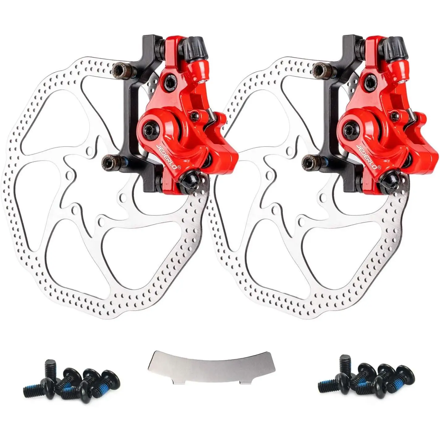 Disc  Kit, Including Front and Rear Caliper, 160mm Rotor, Mechanic Tool-Free Pad Adjuster for Mountain , Road Cycling, Fixed Gear , MTB, BMX (Red)