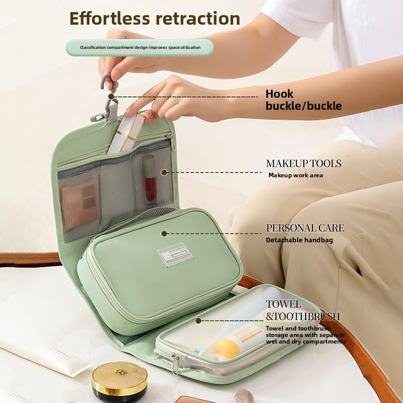 Large Capacity Travel Toiletry Organizer Detachable Hook Waterproof Cosmetic Bag Wet Dry Separation Foldable Storage Pouch for Travel