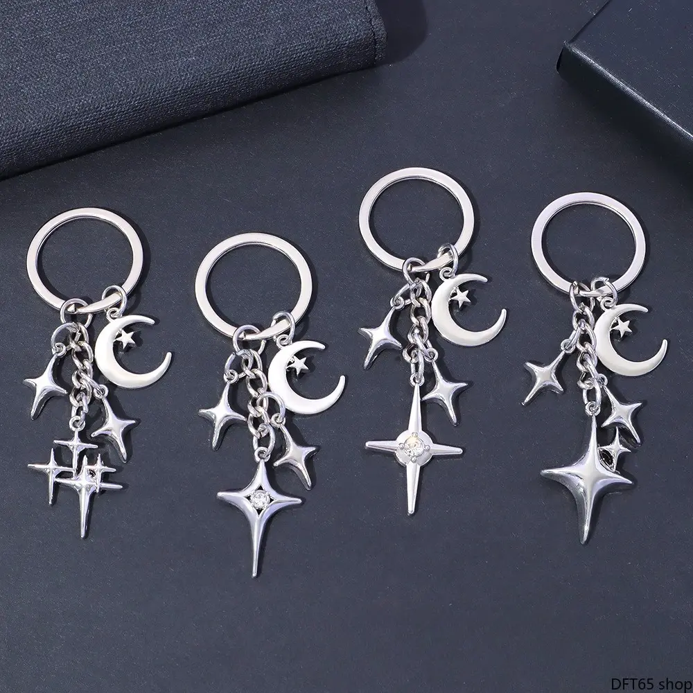 Hollow Four Point Star Moon Metal Pendant Charms Polished Anti Tarnish Alloy Blank Frame Small Connect Loops Lightweight Flat Silhouette For Diy Keychain Handbag Jewelry Making Minimalist Decorative Craft Accessory