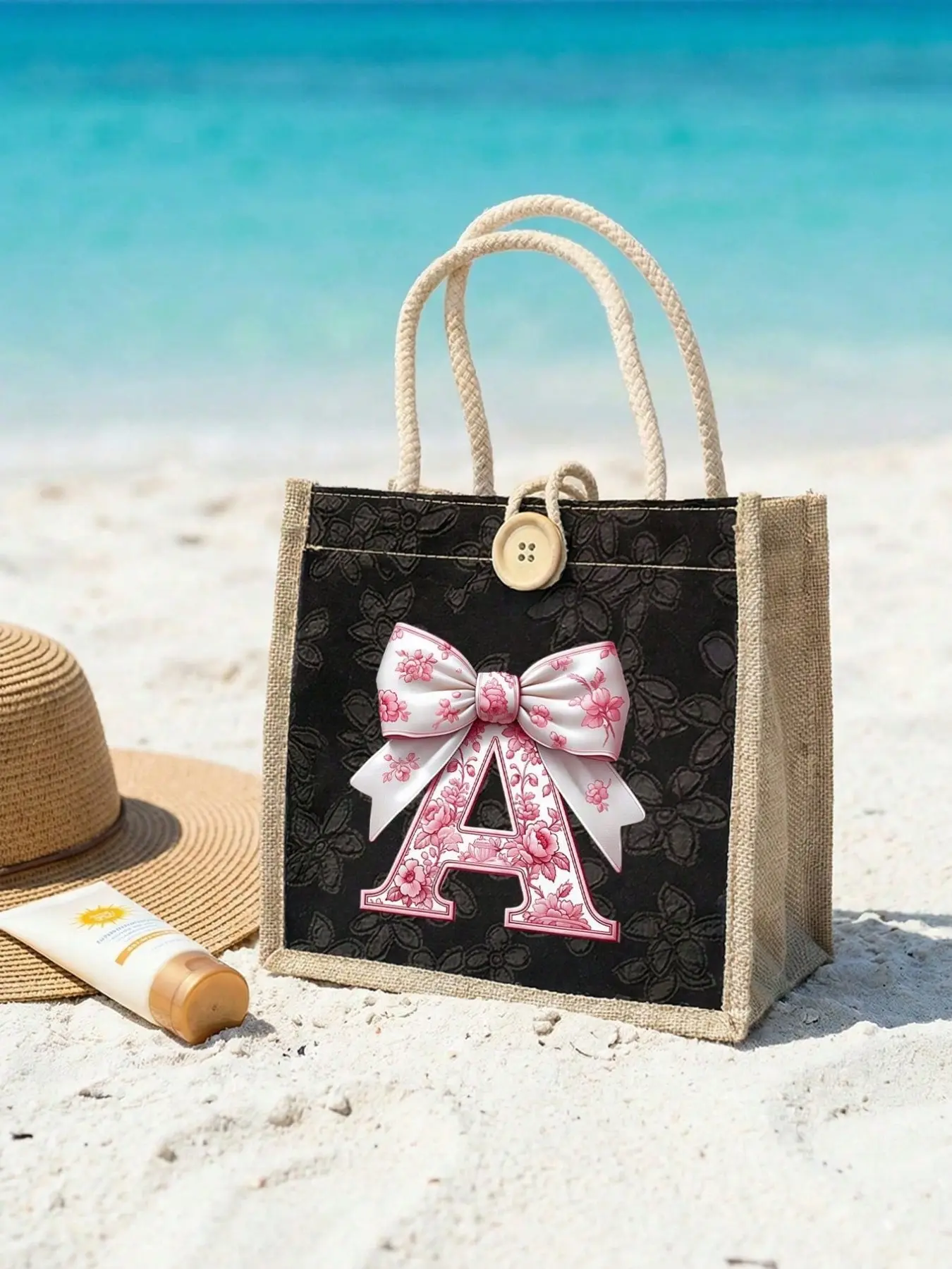 Letter A-Z Pattern Satchel, Floral Canvas with Bow, Ideal for Daily Commute, Parties, Birthdays, Holidays, Office, Camping