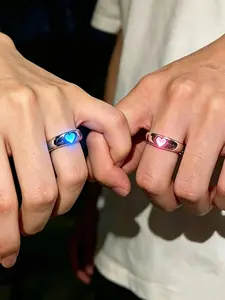 Glow in The Dark Heart Couple Rings, Adjustable Stainless Steel Promise Rings, Hypoallergenic, Matching Set for Lovers, Luminous Love Jewelry,  Romantic Valentine’s Day, Waterproof & Tarnish Resistant, His and Hers Bands, Meaningful Love Jewelry