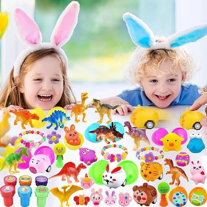 36pcs/50cs/100pcs Prefilled Easter Eggs Toys and Stickers for Easter Egg Hunt, Filled with Toys Party Favors for Kids Boys Girls Easter Eggs Hunt, Basket Stuffers Fillers, Classroom Prize Supplies Springtok
