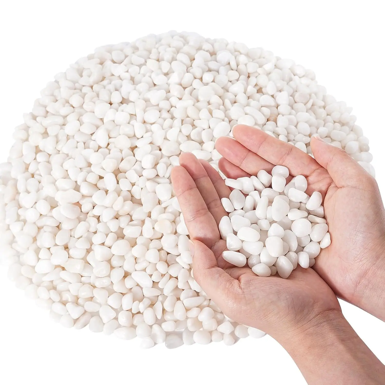 5lb Natural Stone Decorative Rocks - 3/8" Polished Shine White Pebbles, Random Shapes Small Rocks for Indoor Potted Plants, Succulents, Clean Look Accent for Vases, Garden Landscaping