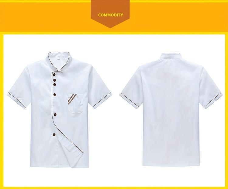 Men's Summer Chef Jacket, 100% Polyester Breathable Work Top, Regular Fit, Collared Neck - for Restaurant, Baking, Kitchen233