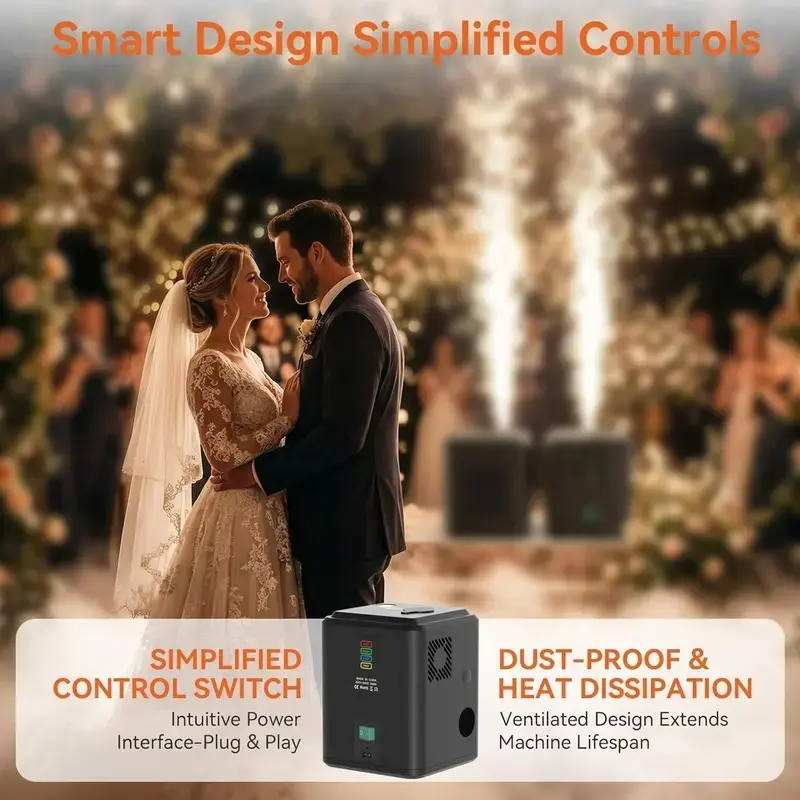 1 x Portable Mini Cold Spark Machine, FX Device with Auto Safety Cutoff, No DMX, for Stage Weddings, 1Units + 10 x 50g Consumables, Festive Party Supplies