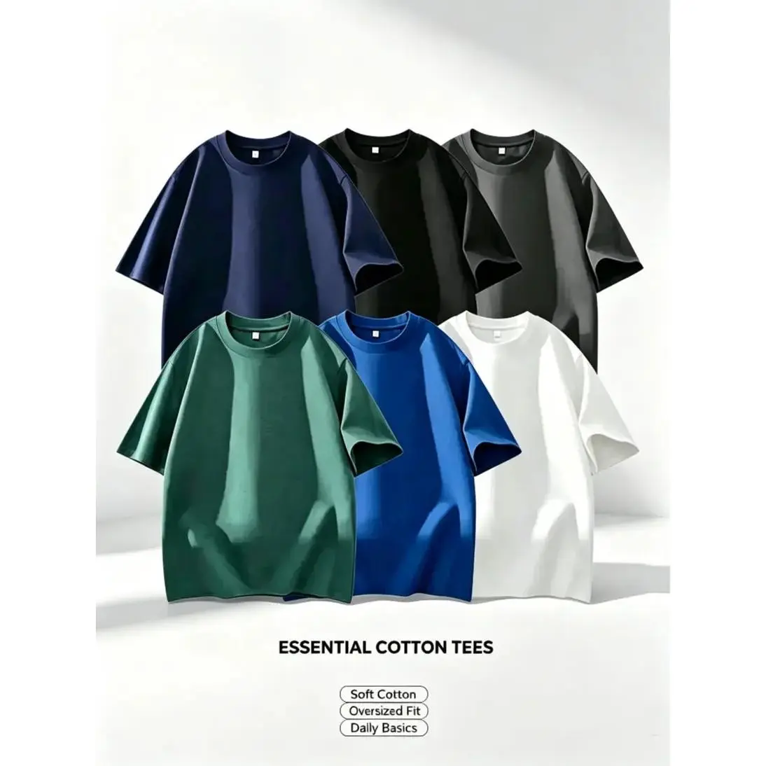 Men's 3-Pack 100% Cotton Classic Crew Neck Short Sleeve Casual Tee Shirts, Soft Loose Fit Plain Daily Wear Tops, Casual Tee Shirt