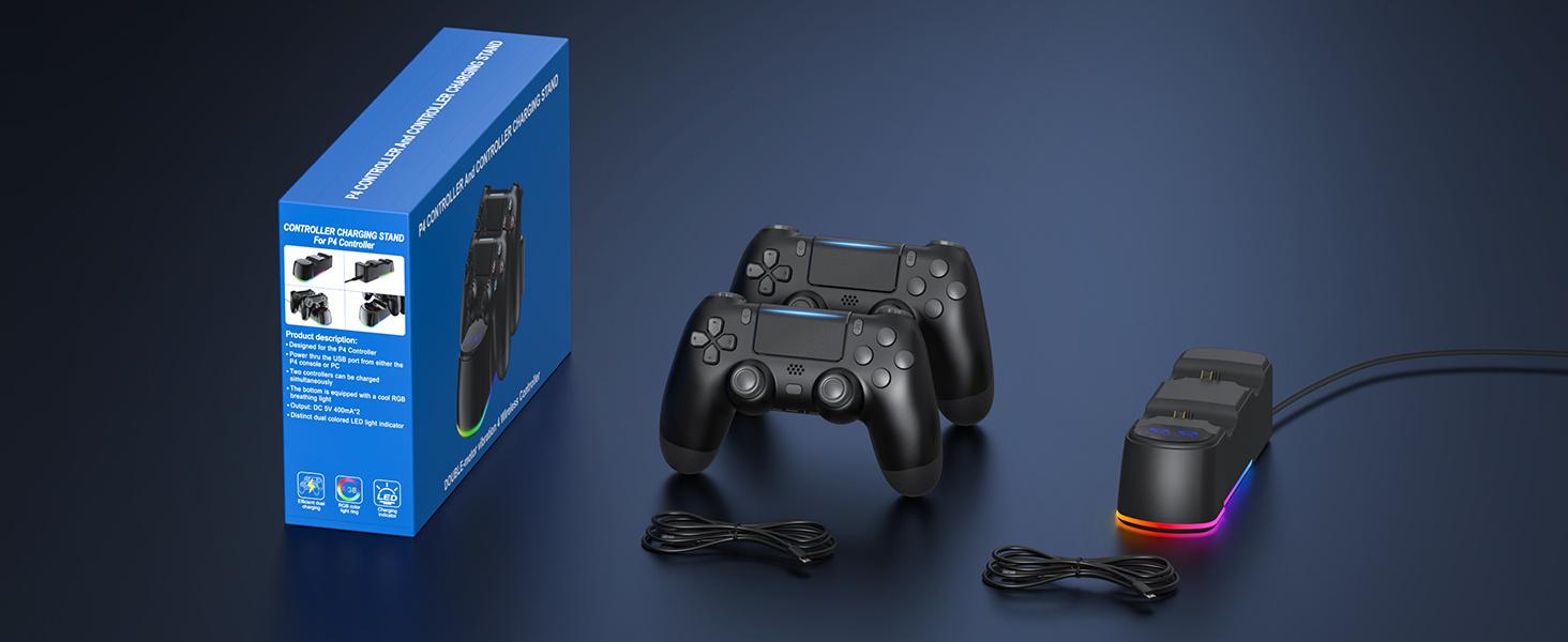 2 Pack Controller with Charging Dock Station for PS4, Wireless Controller Compatible with PS4/Pro/Slim, with LED Charging Dock 2 Controller
