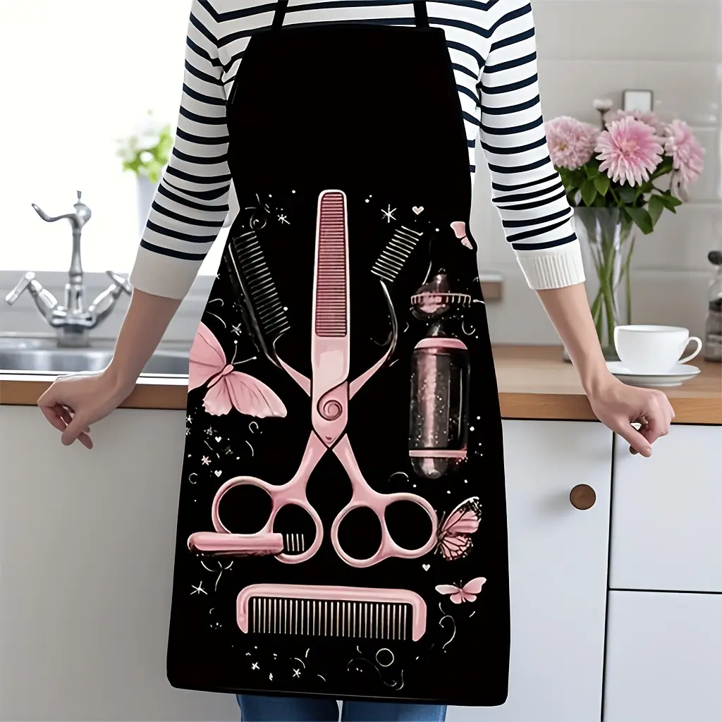 1 hair styling themed apron, suitable for hair stylists, barbers and beauty schools - including hair styling and styling tool patterns, suitable for professional salons and home use - unisex