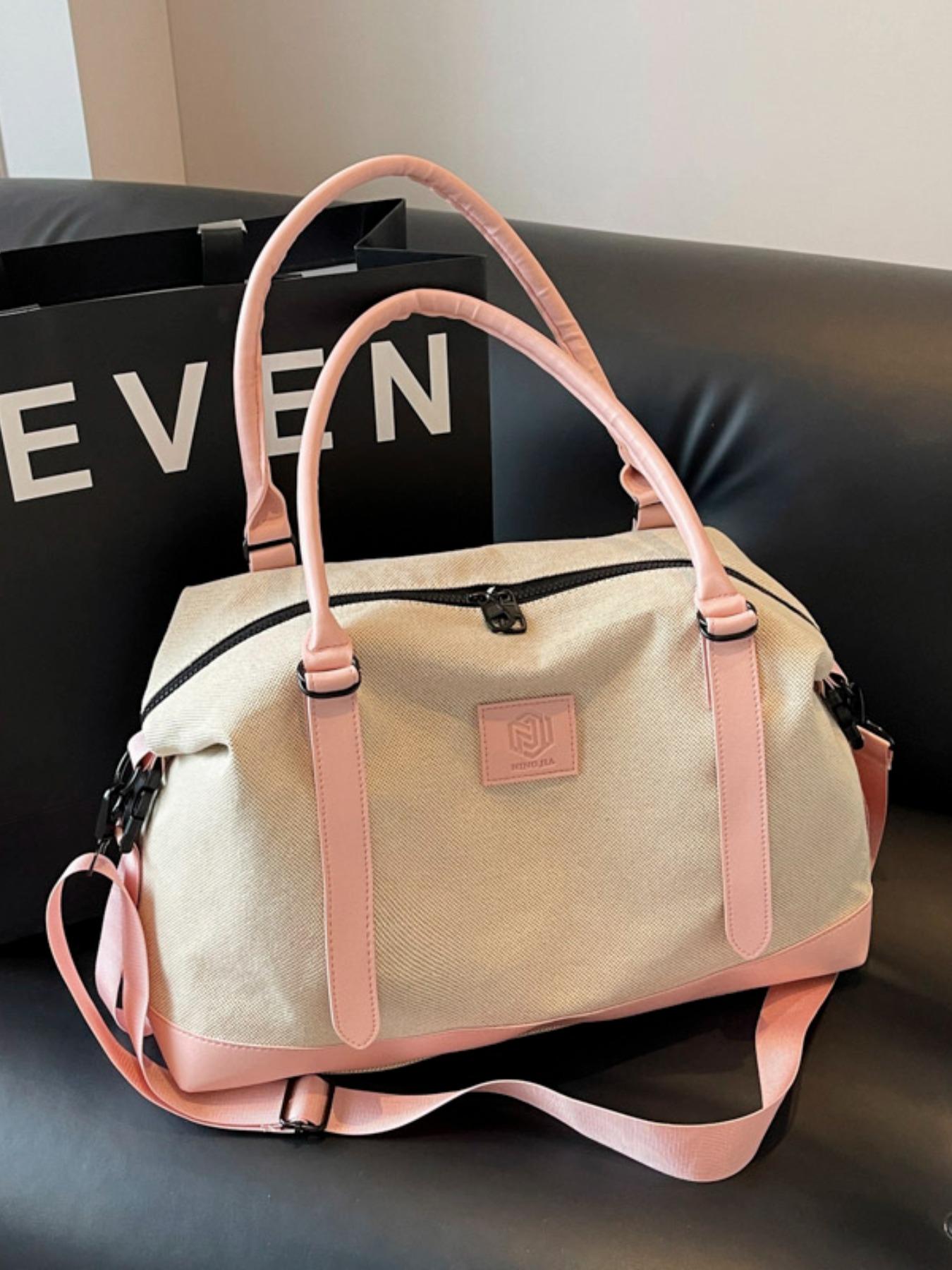 Patched Decor Colorblock Travel Bag, Large Capacity Zipper Travel Bag, Fashionable Multifunctional Casual Outdoor Sports Bag for Women & Men