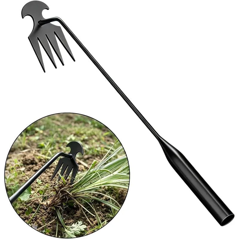 17" Weed Puller Tool, 4-Claw Manganese Steel Hand Weeder with Lever Base for Deep Root Removal, Soil Loosening & Transplanting in Lawn, Garden and Flower Beds