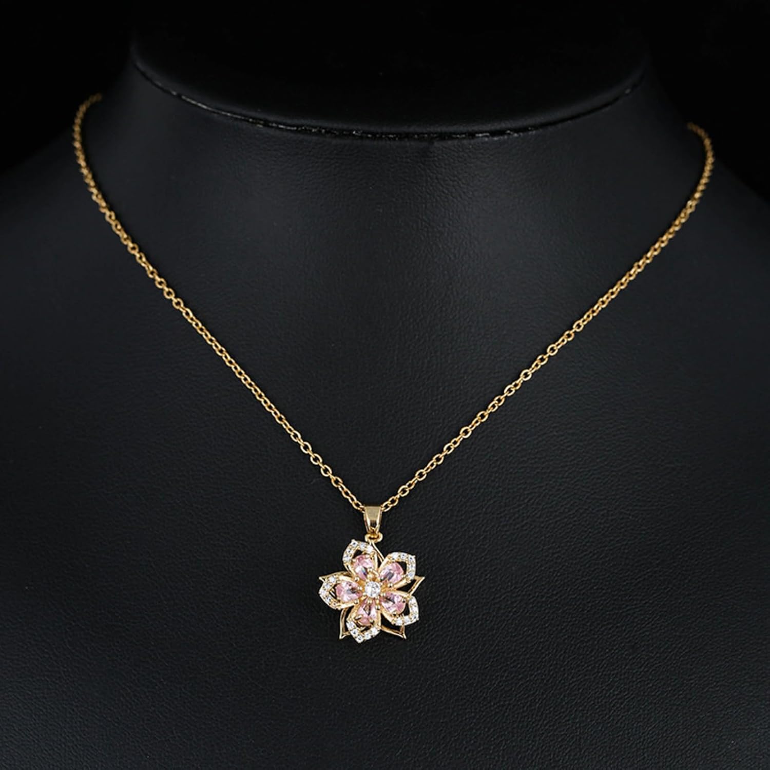 Necklace for Women Gold Flower Fidget Necklace Rotatable Crystal Silver Blossom Pendant Necklaces Adjustable Spinning Fidget Necklaces Redbud Flower Choker Funny Gift Jewelry