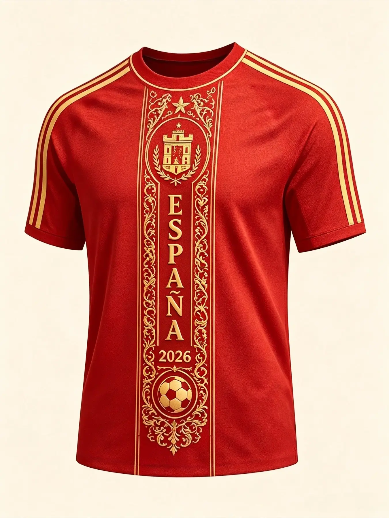 Summer Spanish Theme Short Sleeve Casual Sport Top, 3D Print Football Design, Men's Outdoor Sporty Street Fashion, Round Neck Unisex