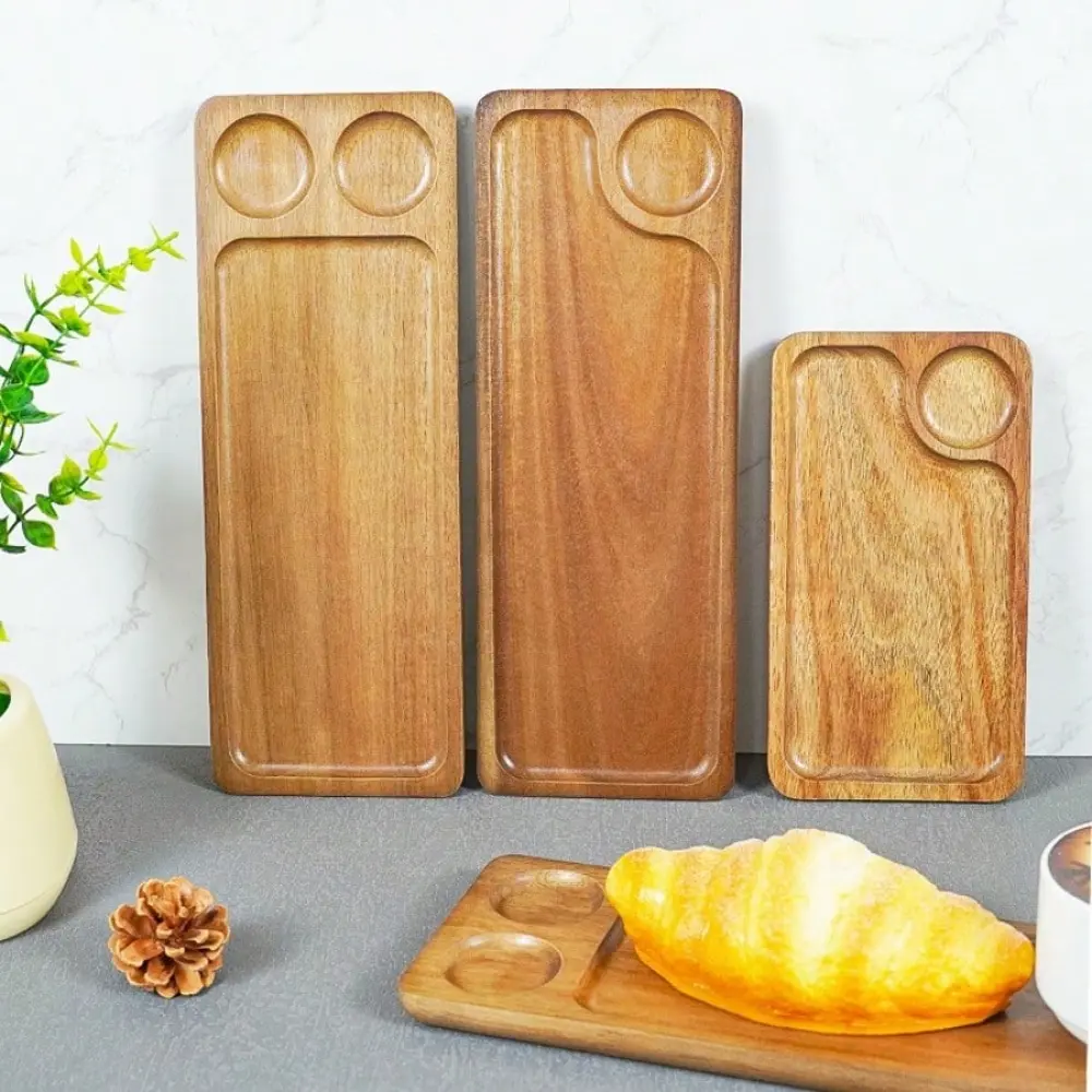 1pc Rectangular Wooden Food Tray, Simple Style Square Tray with Cup Holder, Candle, Fragrance, Snack, Coffee Tray, Suitable for Restaurant, Living Room, Party