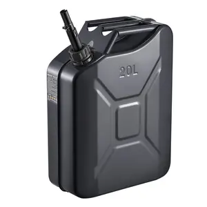 Newly Upgraded Oil-TightVEVOR Metal Fuel Container, 5.3 Gallon, Fuel Jerry Can with Spout and Comfort Handle, 6 L/min Max Flow Rate, Leakproof Corrosion-resistant Metal Gas Tank Most Cars Motorcycle ATV UTV, Black