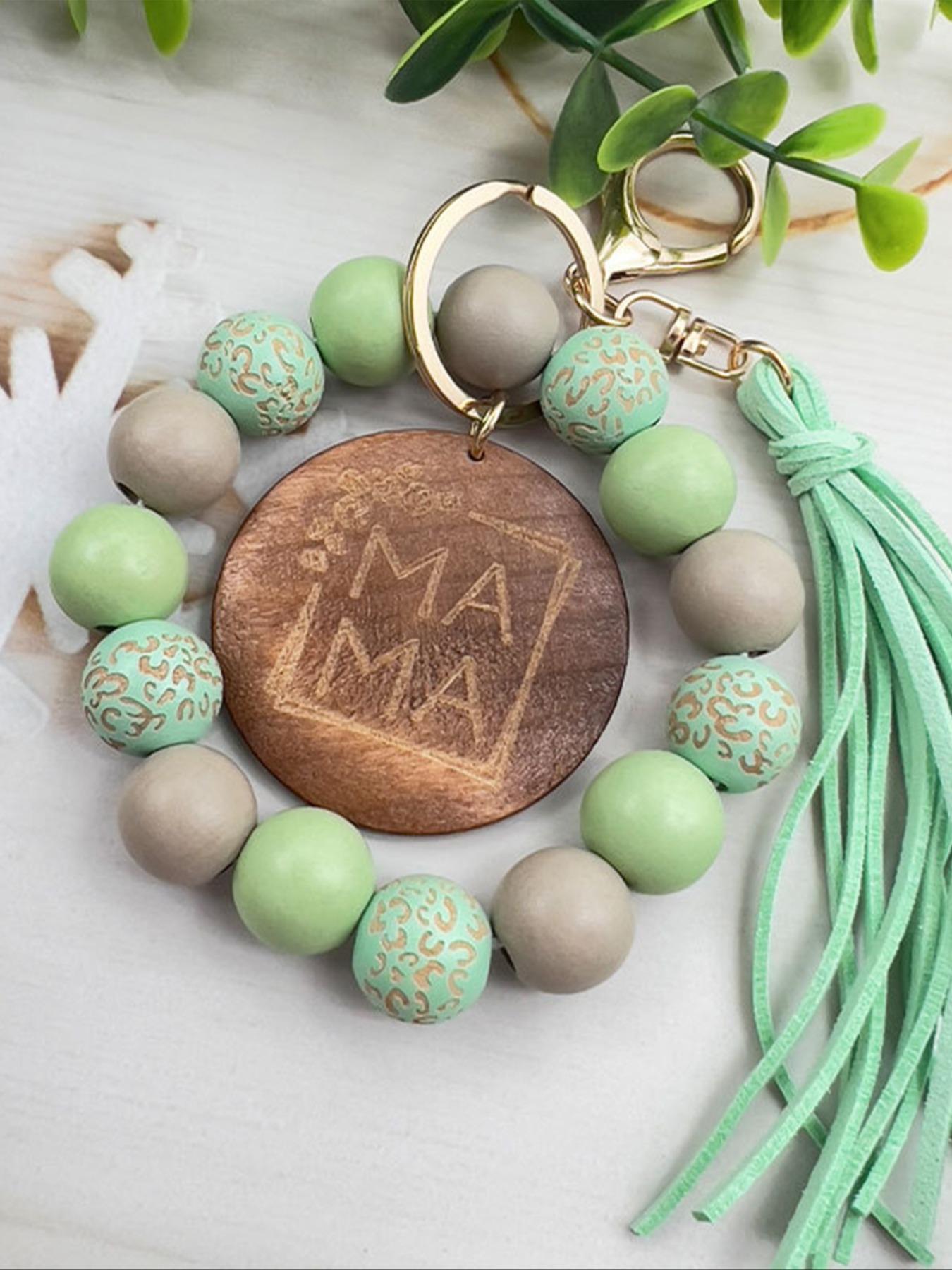 1/5pcs Handmade Wooden Bead Keychain with Leopard Print and Polka Dots, Sport Punk Theme, Mother's Day Gift, Women's Decorative Accessory, Keychain Bag Pendant