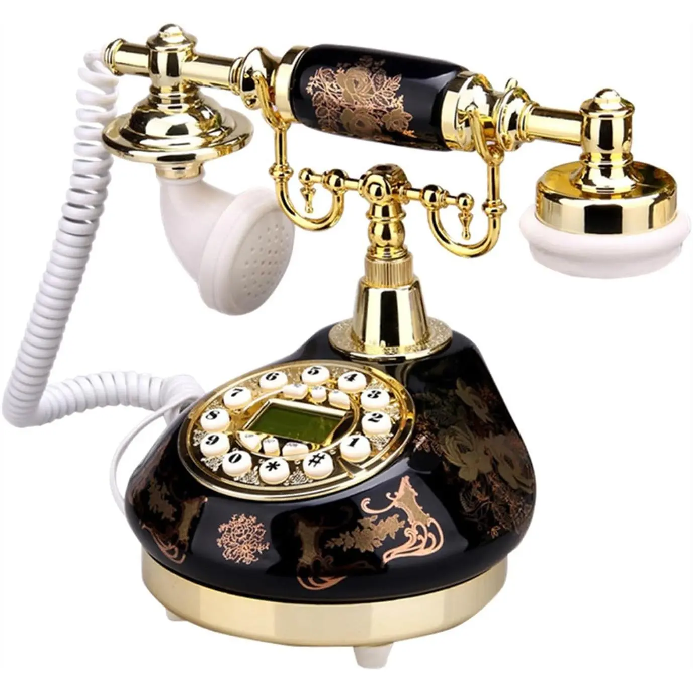 Corded Old Fashion Antique Landline Telephone Decor 1960, Wired Vintage Home Office Telephone Decor System, Ceramic Retro Caller ID Phone Set