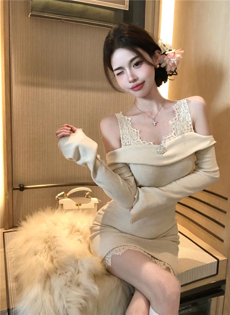 2025 Sexy Black Knitted Mini Dress Women Lace Off Shoulder Hip Wrap Dresses Winter Elegant Korean Long Sleeve A Line winter - TikTok Shop 2025 Sexy Black Knitted Mini Dress Women Lace Off Shoulder Hip Wrap Dresses Winter Elegant Korean Long Sleeve A Line winter - TikTok Shop