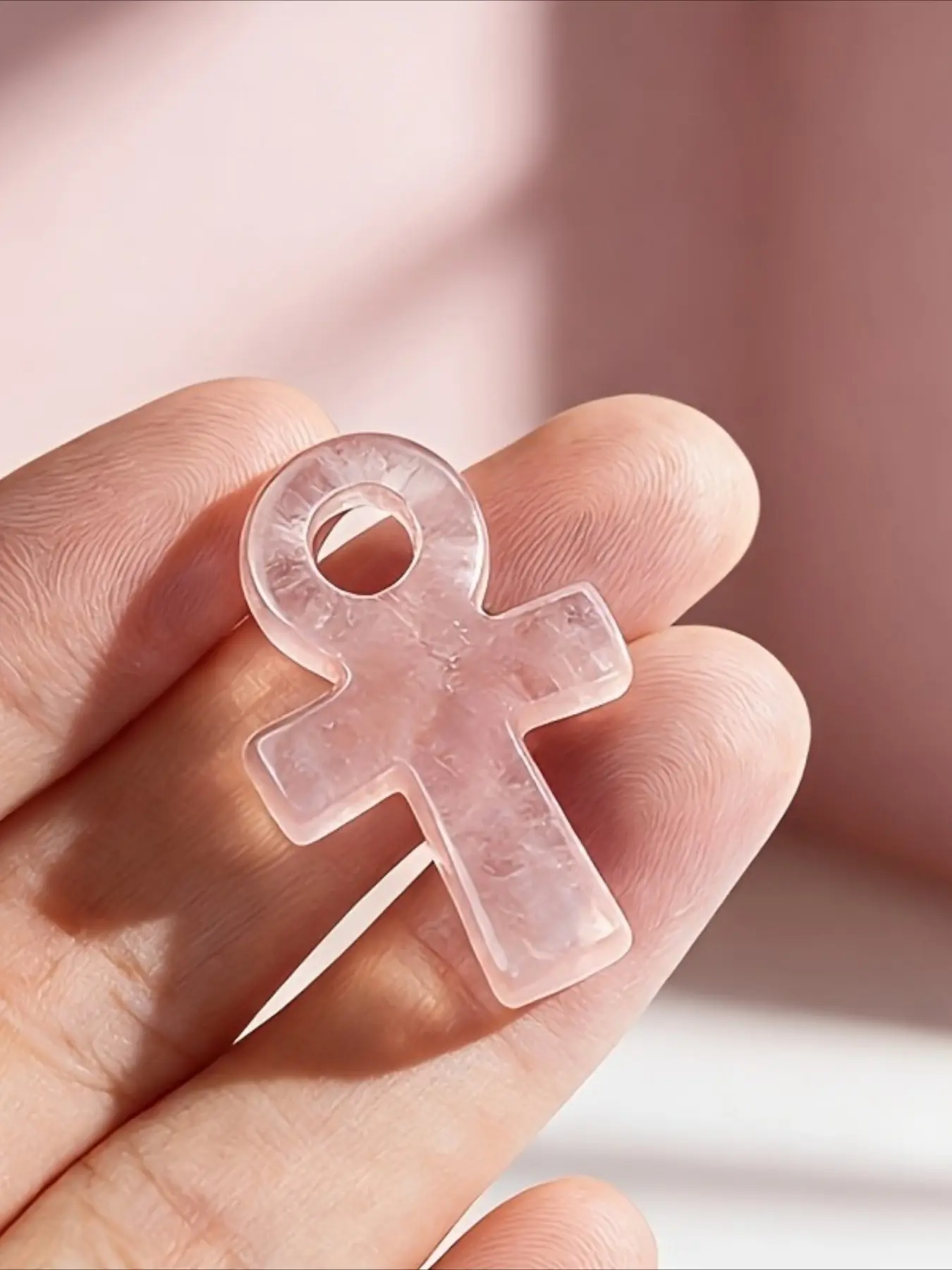 3pcs JXMYBA Rose Quartz Agate Ankh Cross Pendant - Egyptian Life Symbol Jewelry Suitable for DIY, Polished Gift for &, Valentine's Day, Cultural Present