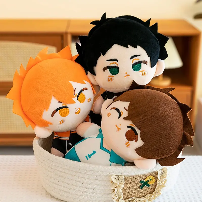 Multi-Sport Chibi Soft Plush Doll Full Set - Unisex Short-Hair Boy with Volleyball Jersey, Cheek Blush, Fluffy Fill Sitting Stuffed Toy for Anime Lovers, Haikyuu! Fans, House Decoration, Chibi Sitting Design
