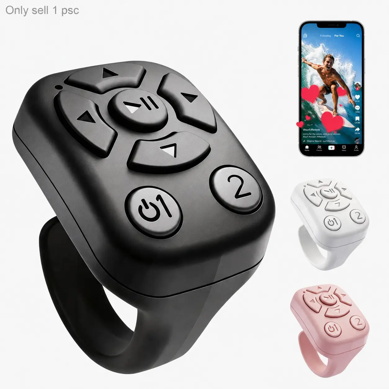 TikTok Scrolling Ring Remote Control, Wireless Page Turner for iPhone Android, TikTok Video Scroller, Remote Camera Shutter for Selfies, Hands Free Vlogging, Short Video Recording and E-Book Reading