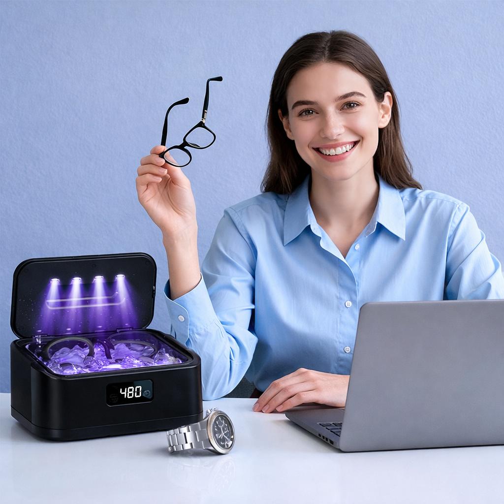 Ultrasonic Jewelry Cleaner with UV Sterilizer, Portable 360° Deep Cleaning Sonic Washer Machine, Plug-In Adapter Powered for Rings, Necklaces, Earrings, Watches, Eyeglasses, Retainers & Dentures