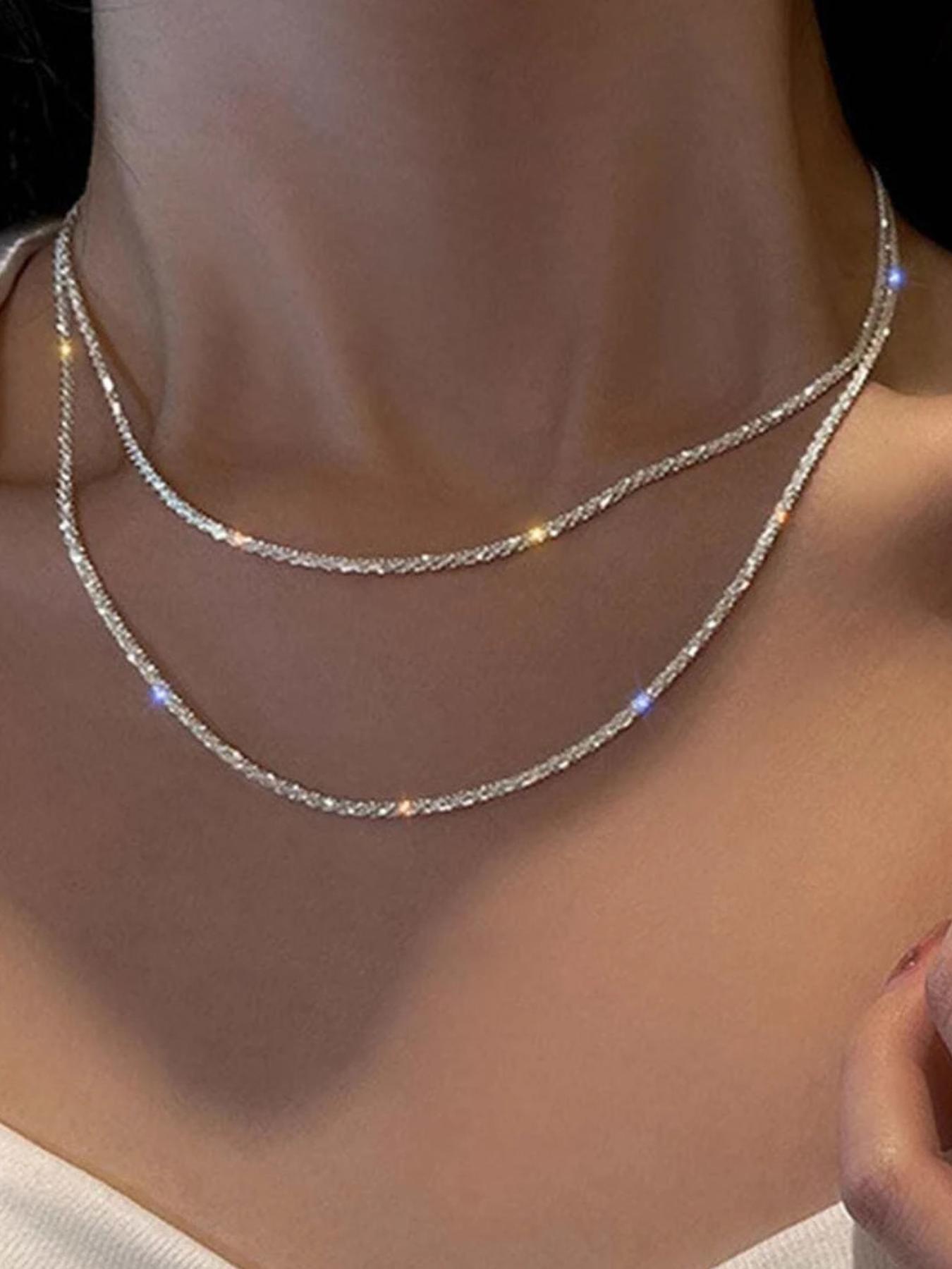 925 Sterling Silver Simple Style Plain Color Necklace, Minimalist Necklace, Elegant Necklace for Women & Girls, Daily Wear Necklace, Trendy All-match & Exquisite Jewelry for Birthday Gift, with Box