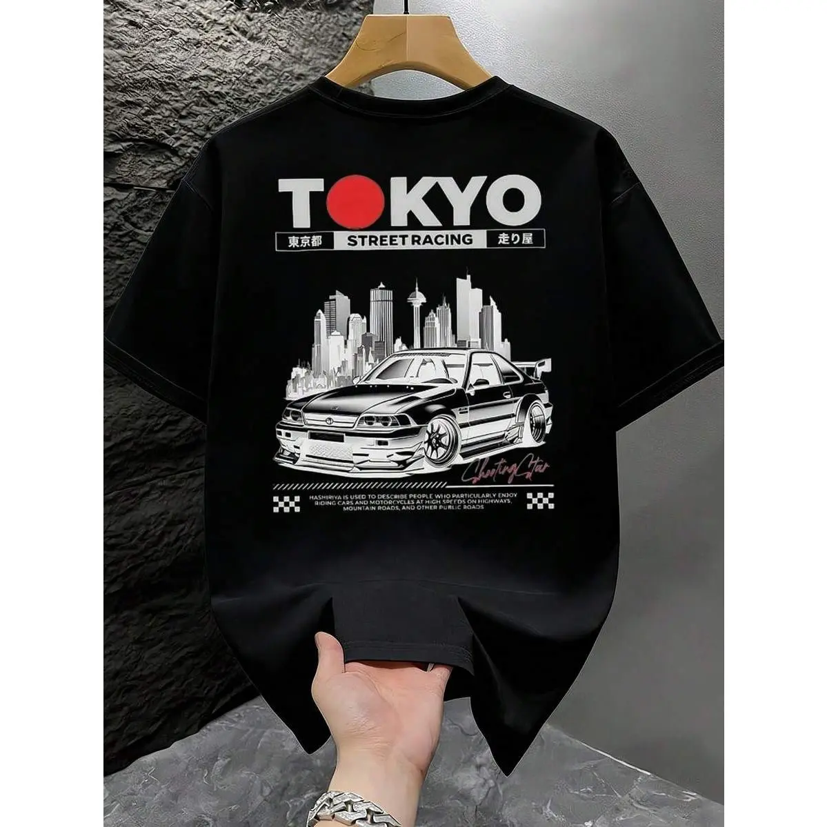 Men's Unisex Oversized Pullover Hoodie - Tokyo JDM Street Racing Design, Urban Skyline Car Print, Relaxed Fit Streetwear for Car Meets & Daily Wear, Oversized Hoodie