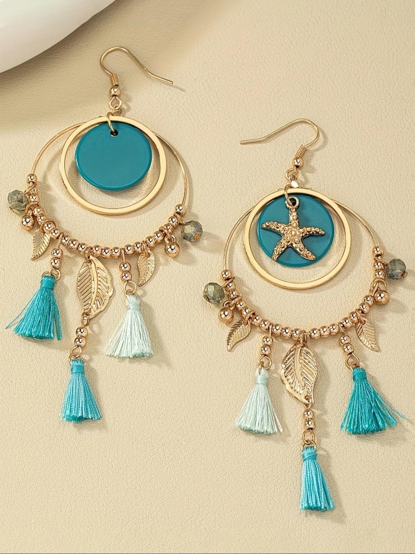 Fashionable Boho Style Tassel & Leaf & Beaded Design Dangle Earrings (1 Pair), High Quality Earrings, Fashion Ear Jewelry for Women, Daily Clothing Decor, Trendy All-match & Exquisite Jewelry for Birthday Gift